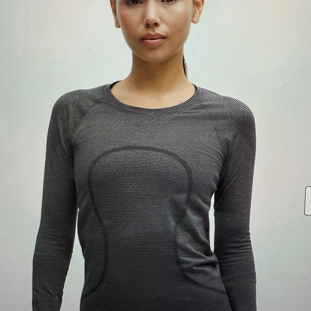 Lululemon Swiftly Tech Long Sleeve Black and White Striped Top